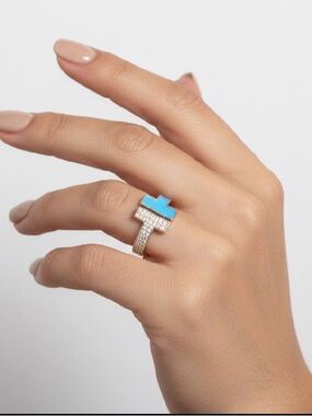 H-Pavé & Enamel Ring — French Boutique • Size 7.5